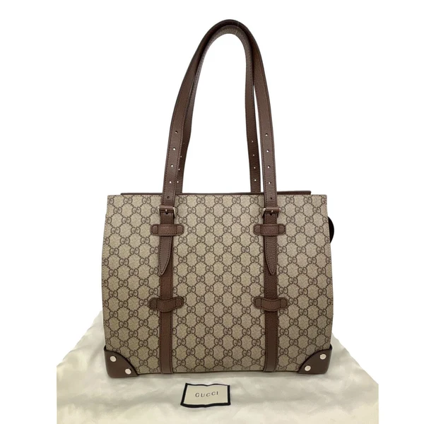 GUCCI GG Supreme Canvas Tote Shoulder Bag Beige 626356
