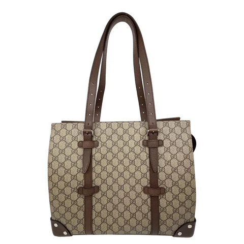 GUCCI GG Supreme Canvas Tote Shoulder Bag Beige 626356