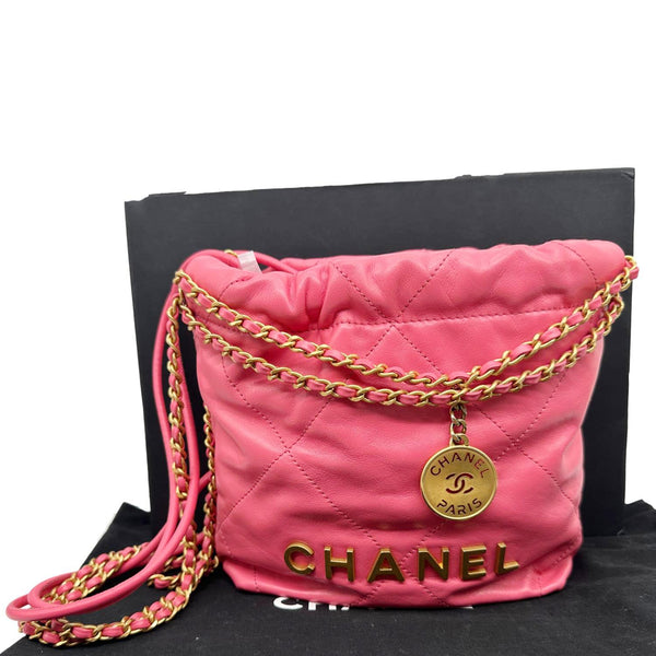 CHANEL 22 Mini Hobo Quilted Leather Crossbody Bag Pink