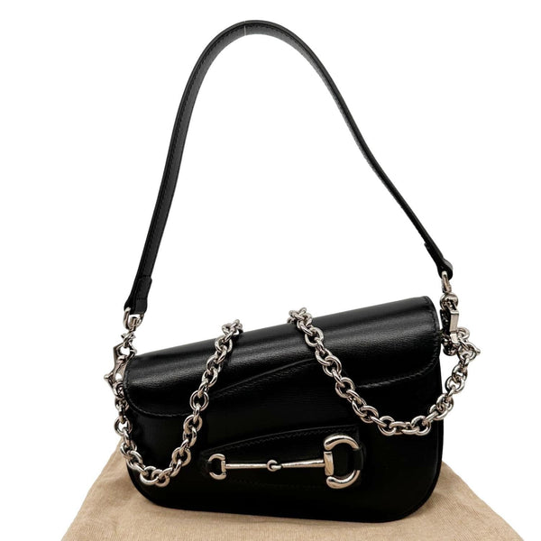 GUCCI Horsebit 1955 Asymmetric Mini Leather Shoulder Bag Black 774209