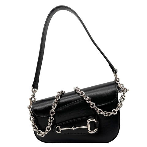 GUCCI Horsebit 1955 Asymmetric Mini Leather Shoulder Bag Black 774209