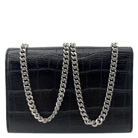 YVES SAINT LAURENT Kate Tassel Crocodile Embossed Leather Crossbody Bag Black