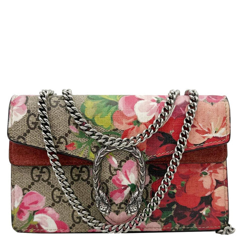 GUCCI Dionysus Super Mini Blooms GG Supreme Canvas Crossbody Bag Beige 476432