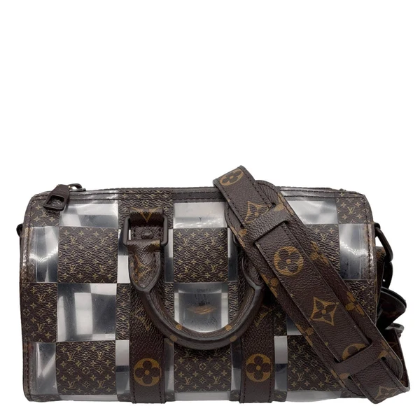 LOUIS VUITTON Keepall 25 Bandouliere Chess PVC Monogram Canvas Travel Bag Brown