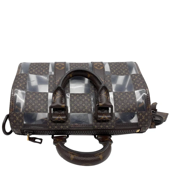 LOUIS VUITTON Keepall 25 Bandouliere Chess PVC Monogram Canvas Travel Bag Brown