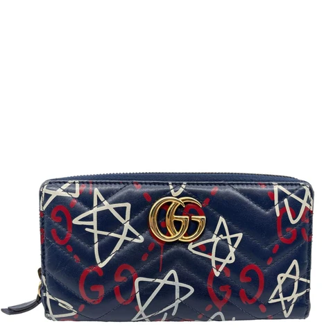 GUCCI Ghost Matelasse Leather Zippy Wallet Blue 448087