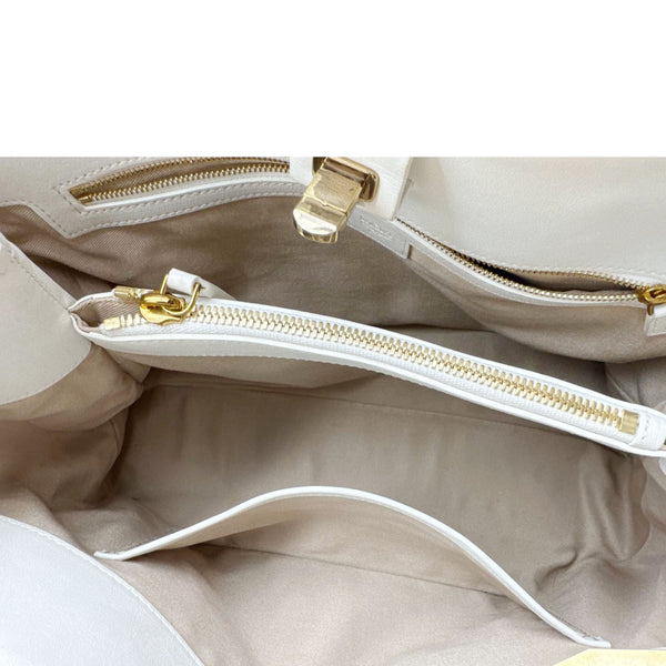MCM Floral Visetos Canvas Leather Tote White