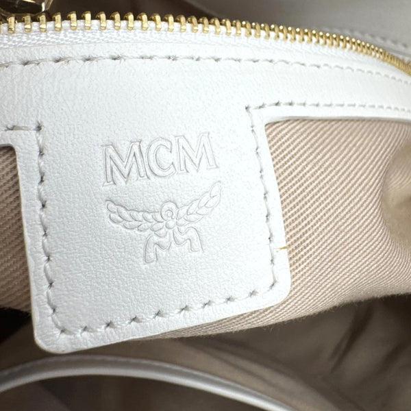 MCM Floral Visetos Canvas Leather Tote White