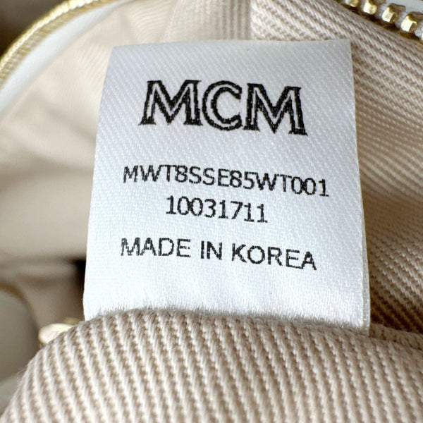 MCM Floral Visetos Canvas Leather Tote White