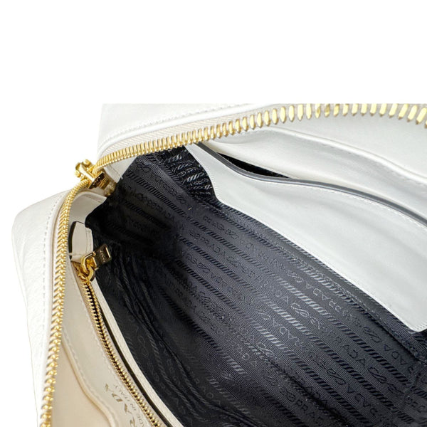 PRADA Mirage Leather Camera Crossbody Bag Off White