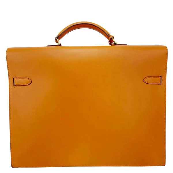 HERMES Kelly Depeches Swift Leather Briefcase Orange