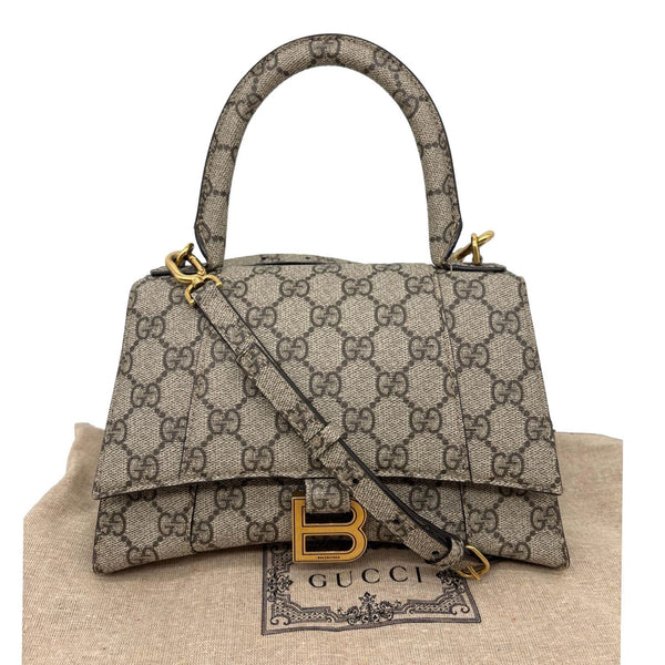 BALENCIAGA X GUCCI Hourglass Small GG Supreme Monogram Top Handle Shoulder Bag Beige 681697