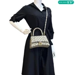 BALENCIAGA X GUCCI Hourglass Small GG Supreme Monogram Top Handle Shoulder Bag Beige 681697