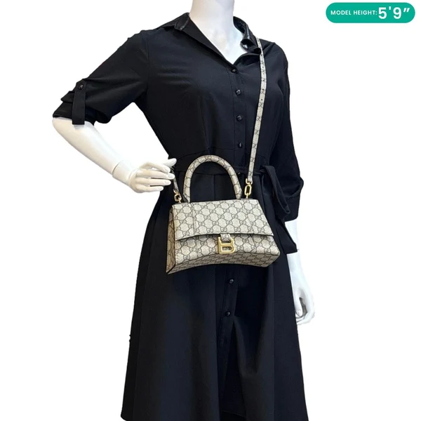 BALENCIAGA X GUCCI Hourglass Small GG Supreme Monogram Top Handle Shoulder Bag Beige 681697