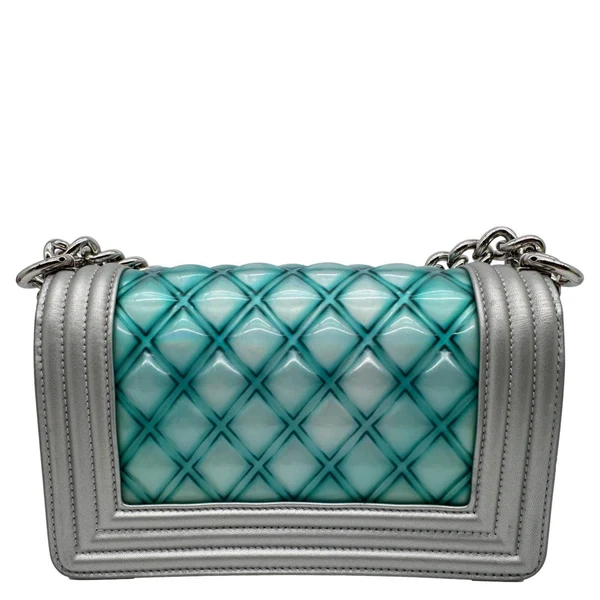 CHANEL Water Boy Flap Small Quilted PVC Iridescent Leather Shoulder Bag Blue