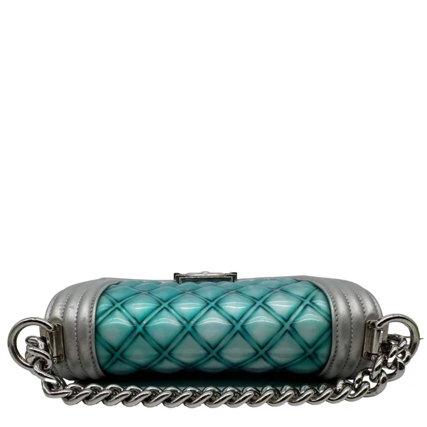 CHANEL Water Boy Flap Small Quilted PVC Iridescent Leather Shoulder Bag Blue