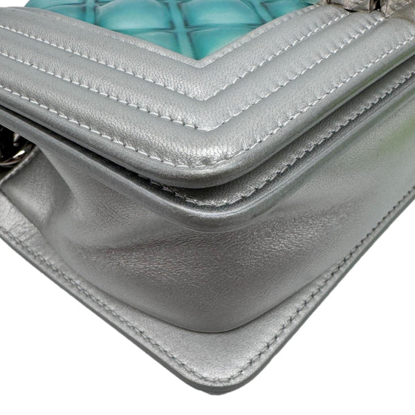 CHANEL Water Boy Flap Small Quilted PVC Iridescent Leather Shoulder Bag Blue