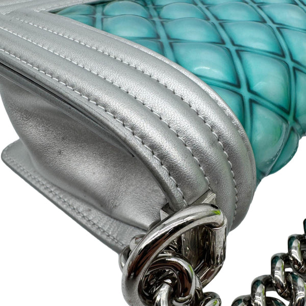 CHANEL Water Boy Flap Small Quilted PVC Iridescent Leather Shoulder Bag Blue