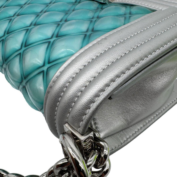 CHANEL Water Boy Flap Small Quilted PVC Iridescent Leather Shoulder Bag Blue
