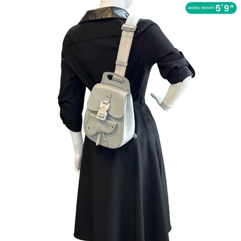 CHRISTIAN DIOR Gallop Mini Grained Calfskin Leather Sling Bag Grey