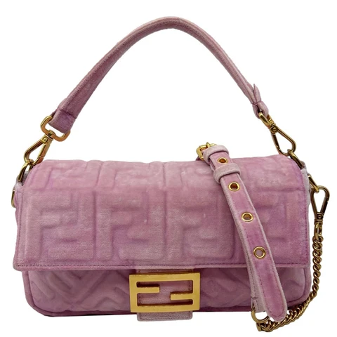FENDI Baguette FF Zucca Embossed Velvet Shoulder Bag Pink