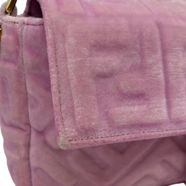 FENDI Baguette FF Zucca Embossed Velvet Shoulder Bag Pink