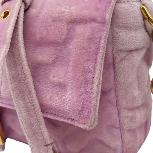 FENDI Baguette FF Zucca Embossed Velvet Shoulder Bag Pink