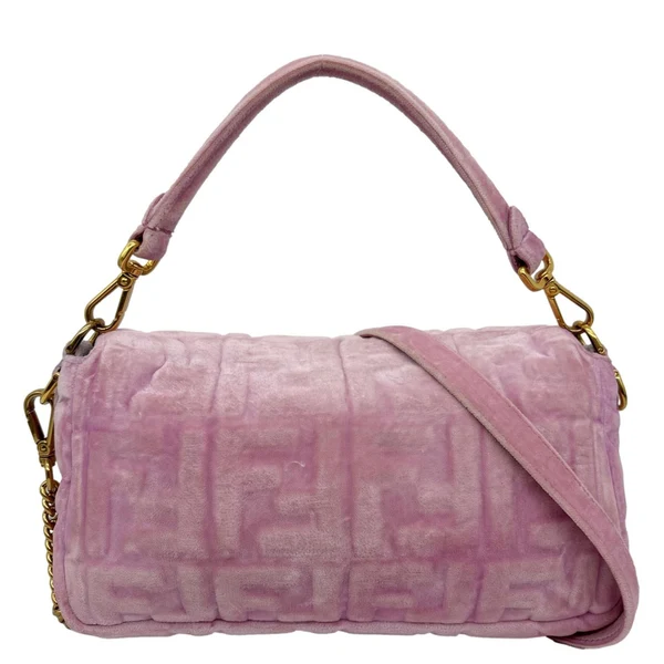 FENDI Baguette FF Zucca Embossed Velvet Shoulder Bag Pink