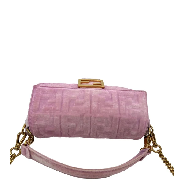 FENDI Baguette FF Zucca Embossed Velvet Shoulder Bag Pink