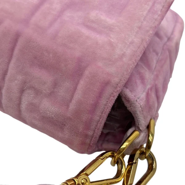FENDI Baguette FF Zucca Embossed Velvet Shoulder Bag Pink