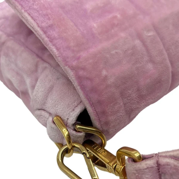 FENDI Baguette FF Zucca Embossed Velvet Shoulder Bag Pink