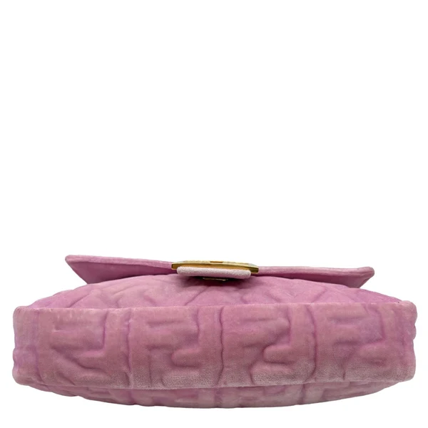 FENDI Baguette FF Zucca Embossed Velvet Shoulder Bag Pink