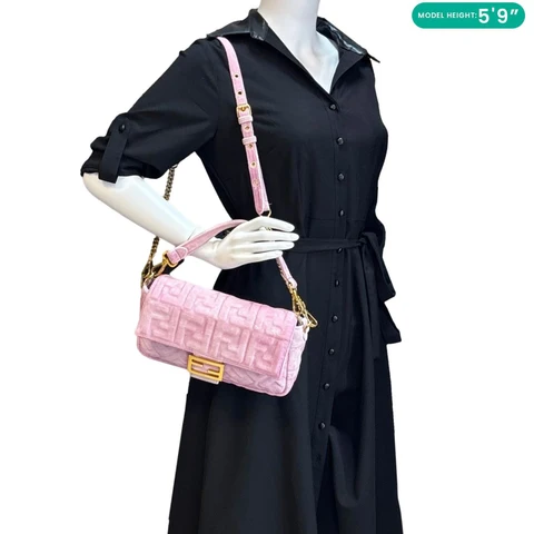 FENDI Baguette FF Zucca Embossed Velvet Shoulder Bag Pink