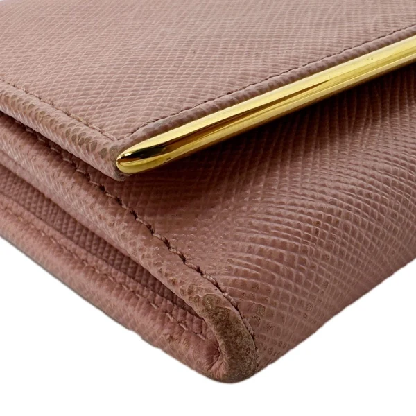 PRADA Metal Bar Continental Flap Saffiano Leather Wallet Pink