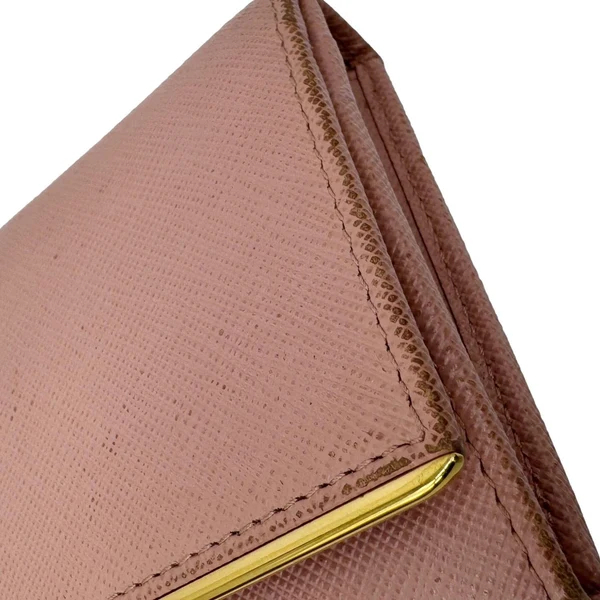 PRADA Metal Bar Continental Flap Saffiano Leather Wallet Pink