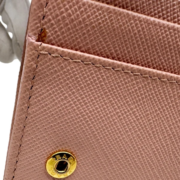 PRADA Metal Bar Continental Flap Saffiano Leather Wallet Pink
