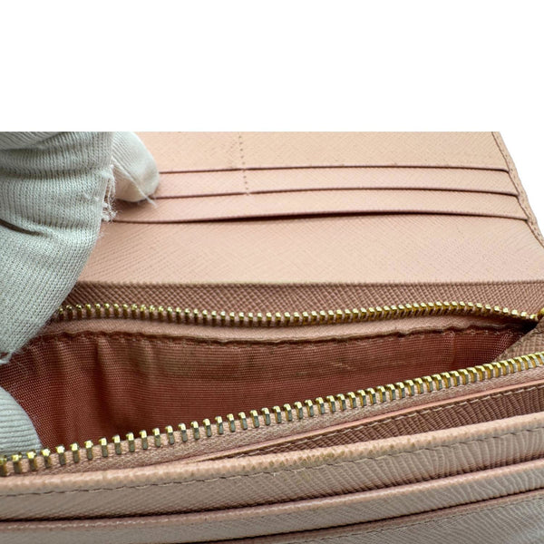 PRADA Metal Bar Continental Flap Saffiano Leather Wallet Pink