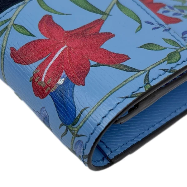 GUCCI Sylvie Continental Floral Print Leather Wallet Blue 476084