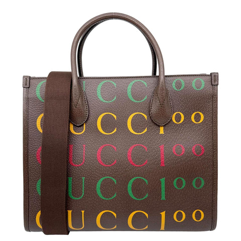 GUCCI 100 Small Textured Dollar Calfskin Leather Tote Bag Brown 680956