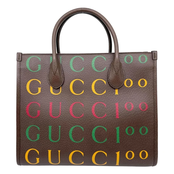 GUCCI 100 Small Textured Dollar Calfskin Leather Tote Bag Brown 680956