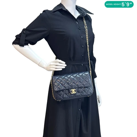 CHANEL CC You Flap Small Quilted Caviar Leather Crossbody Bag Navy Blue