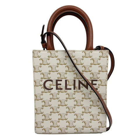CELINE Vertical Cabas Mini Triomphe Canvas Tote Bag Brown