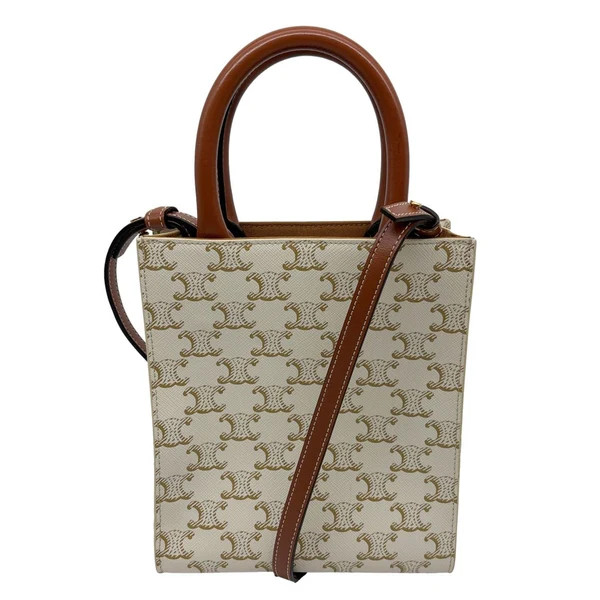 CELINE Vertical Cabas Mini Triomphe Canvas Tote Bag Brown