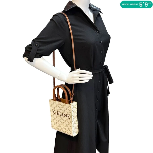 CELINE Vertical Cabas Mini Triomphe Canvas Tote Bag Brown