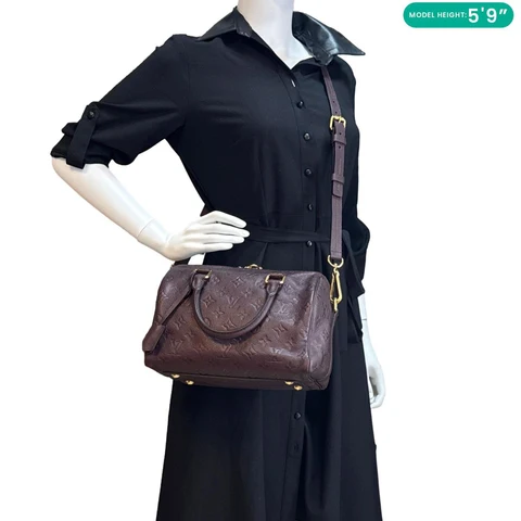 LOUIS VUITTON Speedy 25 Bandouliere Monogram Empreinte Leather Crossbody Bag Burgundy