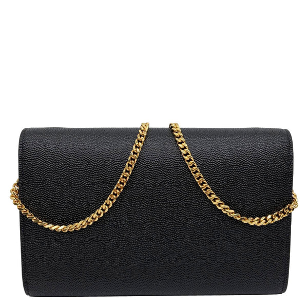 YVES SAINT LAURENT Uptown Grain De Poudre Embossed Leather Crossbody Chain Wallet Black