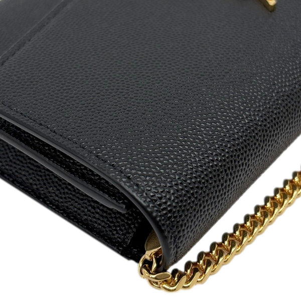 YVES SAINT LAURENT Uptown Grain De Poudre Embossed Leather Crossbody Chain Wallet Black