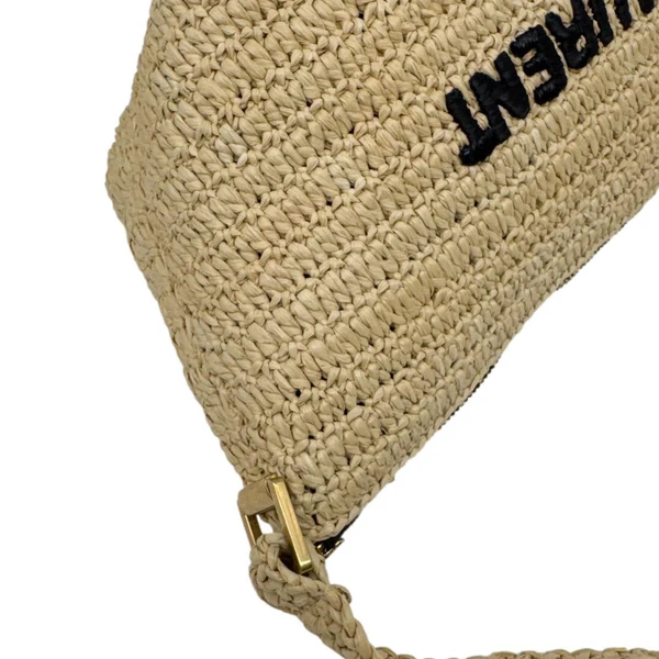 YVES SAINT LAURENT Tuc Logo Woven Raffia Shoulder Bag Cream
