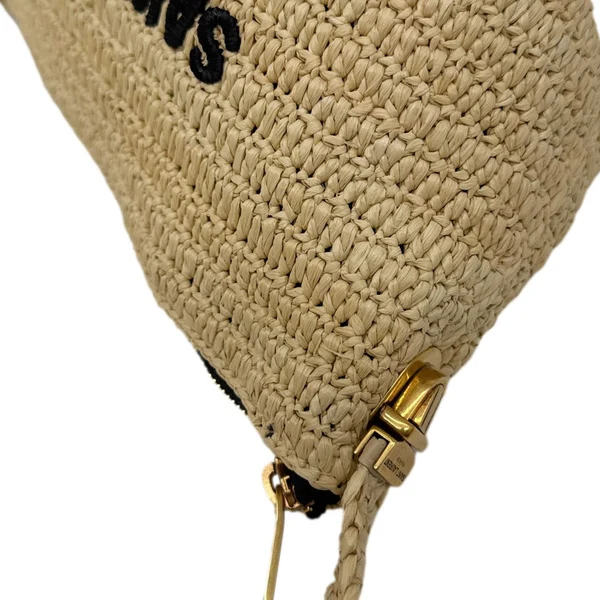 YVES SAINT LAURENT Tuc Logo Woven Raffia Shoulder Bag Cream