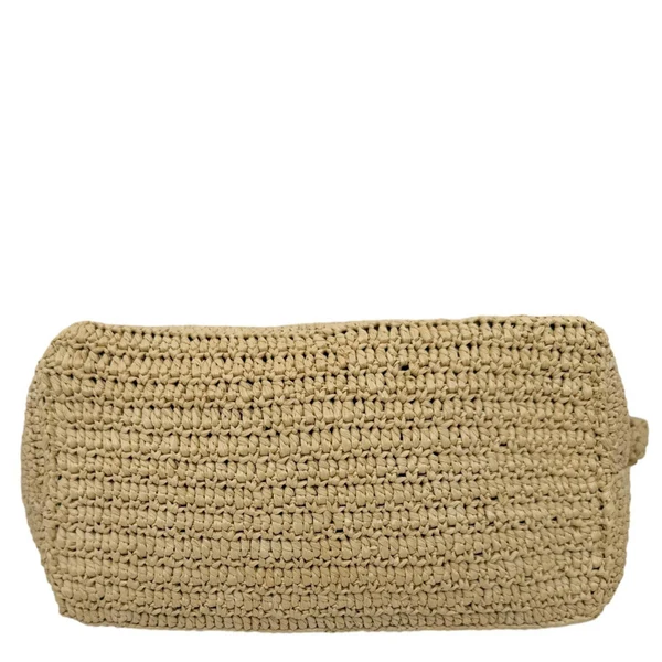 YVES SAINT LAURENT Tuc Logo Woven Raffia Shoulder Bag Cream